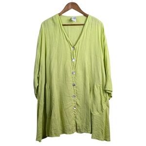 La Fixsun Linen Tunic Top Large Green Button Front Oversized Lagenlook Pockets